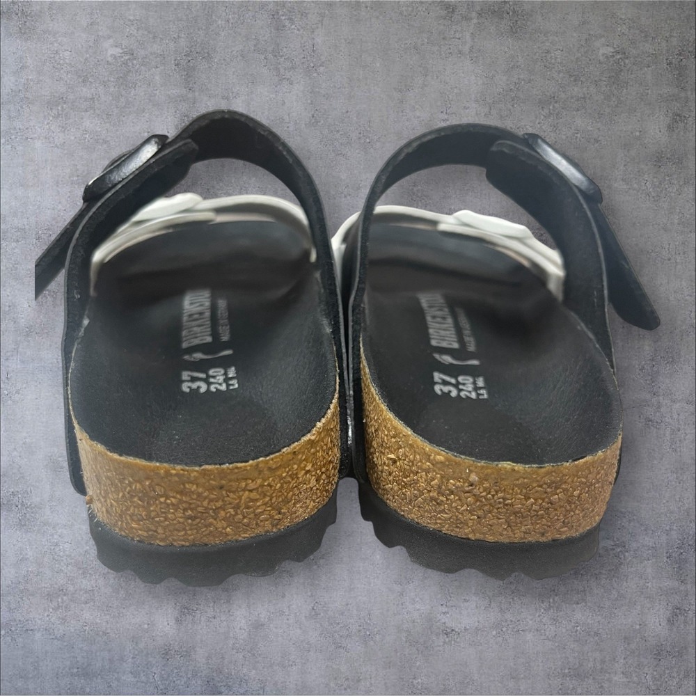 Birkenstock Birko Flor Arizona Split Black/White Womens 6 (37) Comfort Two Strap - Picture 7 of 9